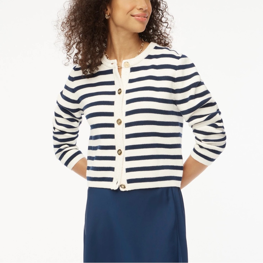 NWT Jcrew Striped Navy and White Cardigan size medium